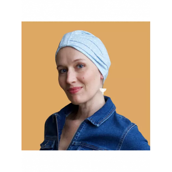 bonnet_chimio_coton_pois_bleu