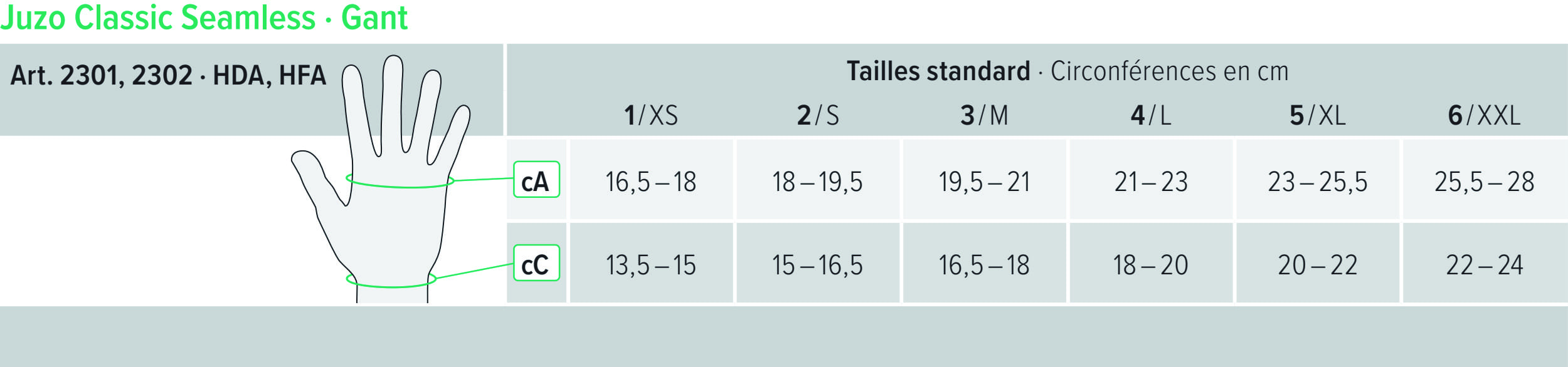 mitaine classic seamless taillage